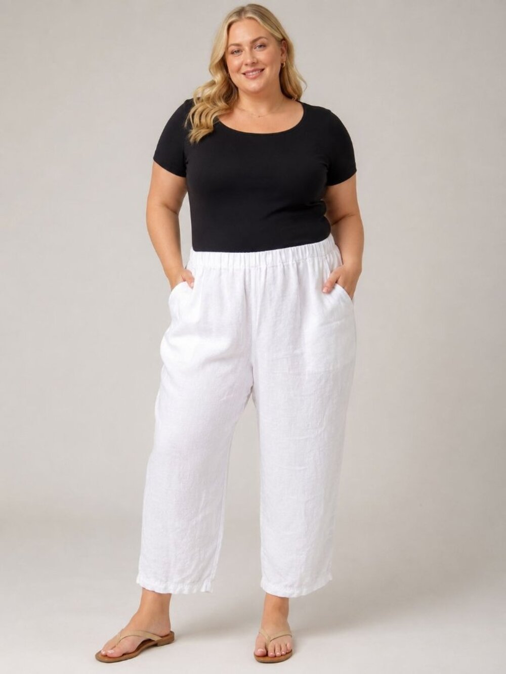 J Jill Love Linen Wide Leg Crop Pants Plus Size 2X 100% Linen White